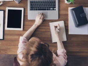 Woman on webinar: marketing personas