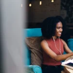 Woman on webinar: predictive analytics